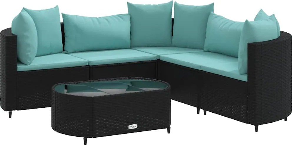 vidaXL 6 részes fekete polyrattan kerti ülőgarnitúra párnákkal
