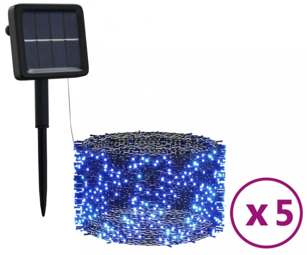 5 db 5x200 LED-es kék bel-/kültéri napelemes fényfüzér