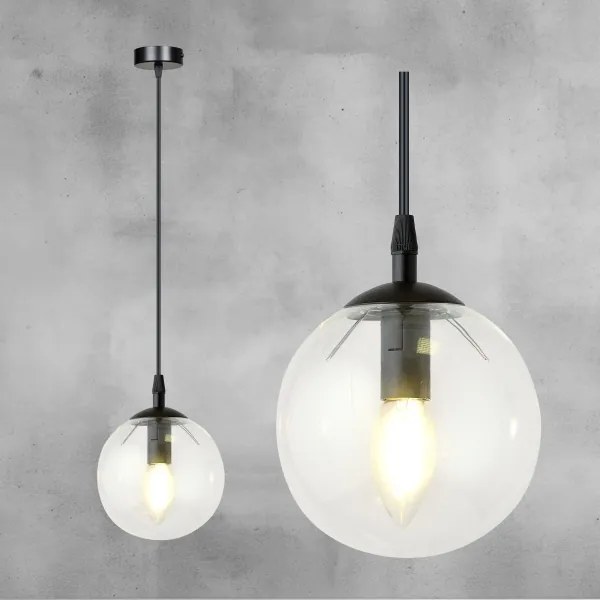 Csillár zsinóron COSMO 1xE14/10W/230V átm. 14 cm fekete/átlátszó