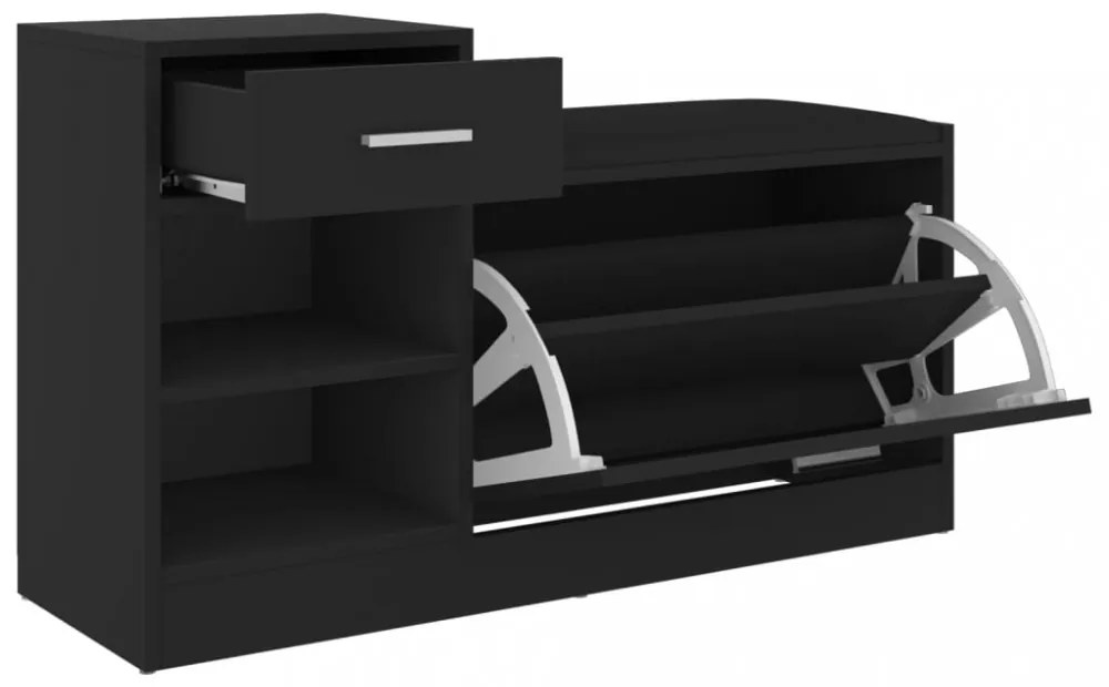 fekete szerelt fa cipőtároló pad 94,5 x 31 x 57 cm