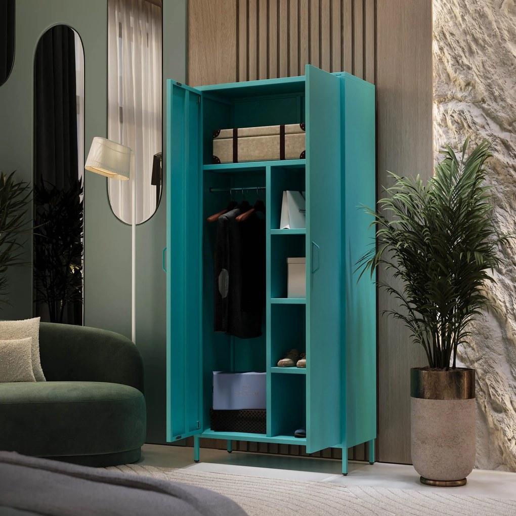 Gardróbszekrény FLAVIO, 800 x 1850 x 450 mm, Modern: tengerszínű