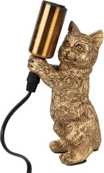 Arany asztali lámpa macska, aki az izzót a mancsában tartja 9x9x18 cm