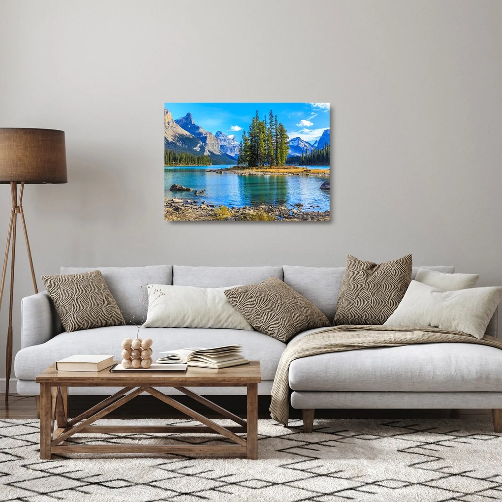 Üveg kép - Hegyvidéki táj folyóval (70x50 cm)