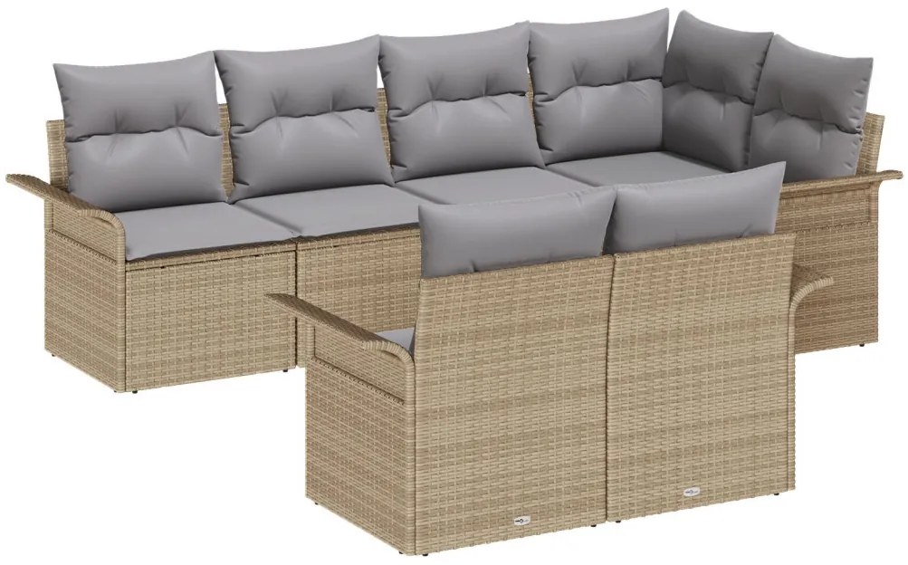 7 részes kertibútor szett párnákkal bézs poli rattan