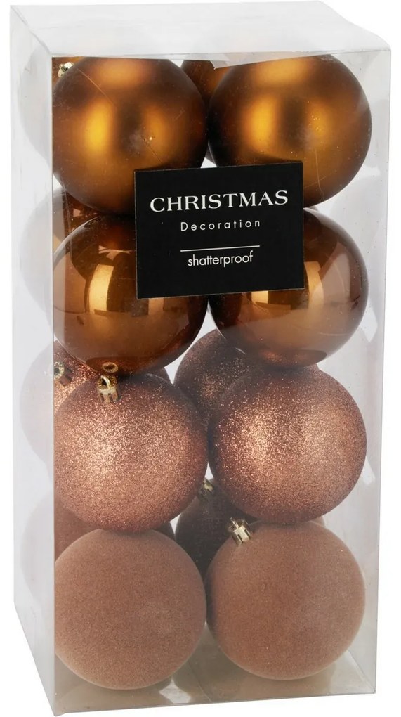 16 darabos karácsonyi díszkészlet FestiveSparkles, aranybarna, átmérő 8 cm, műanyag