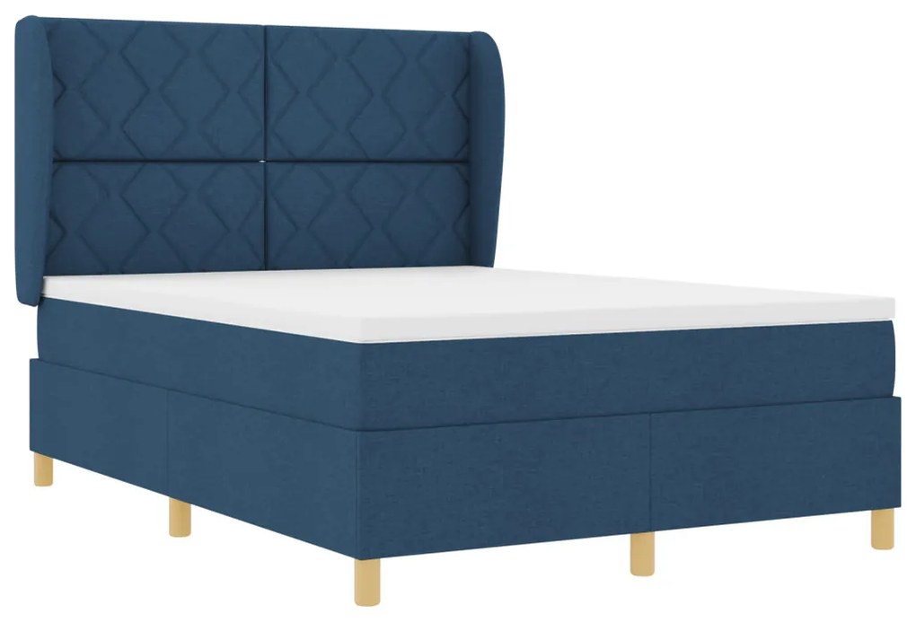 Boxspring Ágy Mattal - Kék - 140x200 cm - Szövet