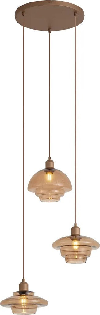 Retro függőlámpa sötét bronz borostyán színű búrákkal 3-lámpás - Smokey
