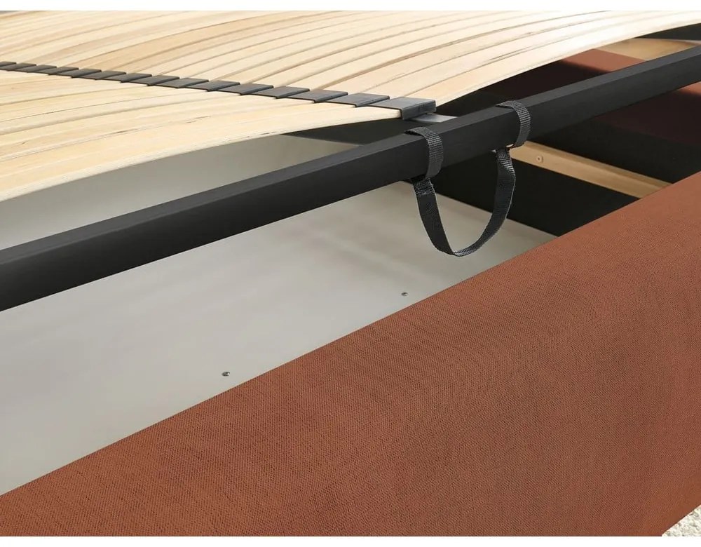 Narancssárga kárpitozott franciaágy tárolóhellyel, ágyráccsal 160x200 cm Jagna – Bobochic Paris