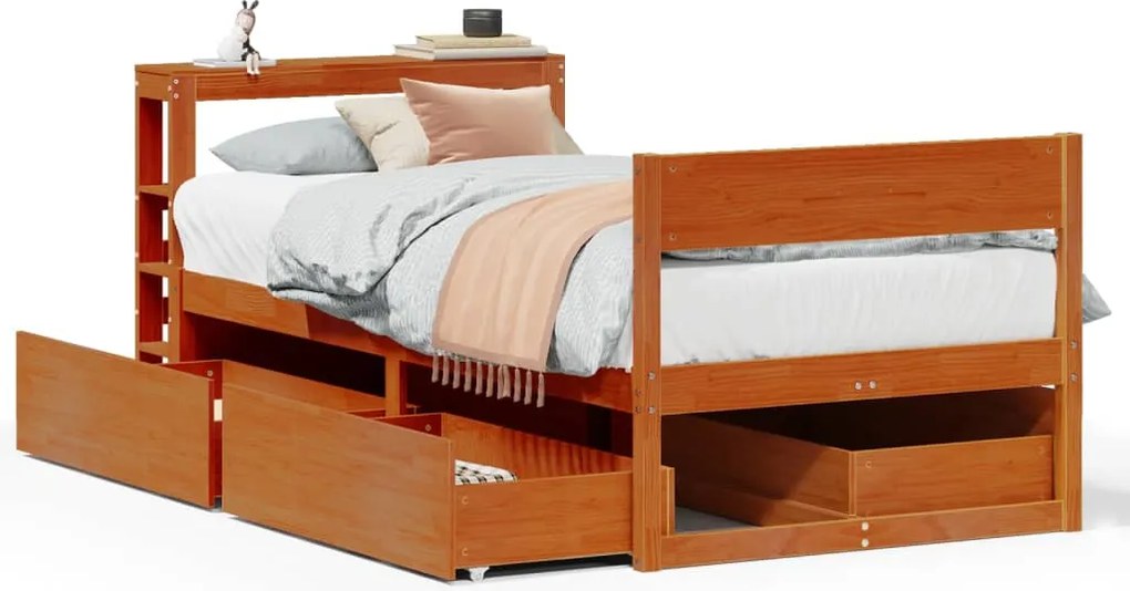 vidaXL viaszbarna tömör fenyőfa ágy matrac nélkül 75 x 190 cm