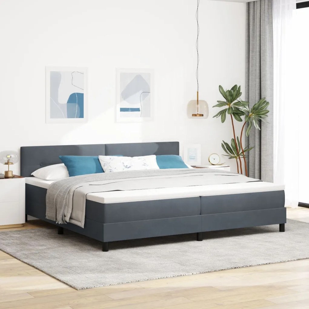 Boxspring Ágy Mattal Sötétszürke 200x200 cm Bársonyos