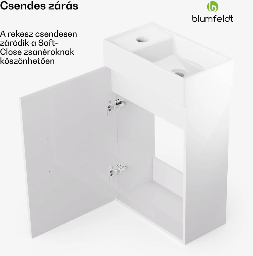 Blumfeldt Johnstone, mosdó és fürdőszoba szekrény, 40 cm, kerámia mosdó, Soft-Close záródású