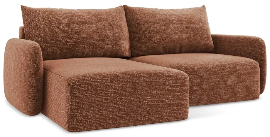 Téglavörös kinyitható-tárolóhelyes sarokkanapé (bal oldali) Kalena – Makamii