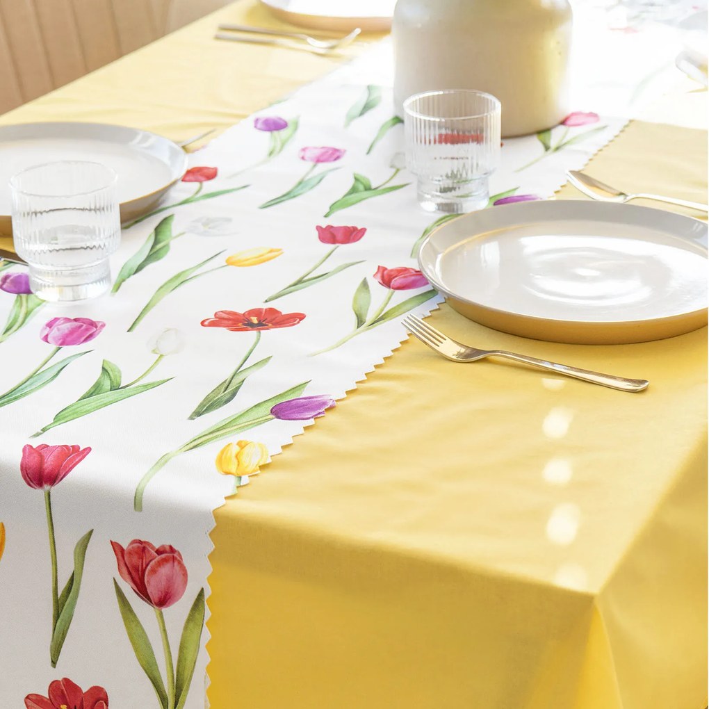 Goldea teflonbevonatú asztali futó - színes tulipánok 35x140 cm