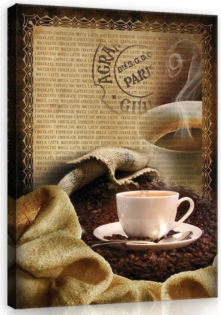 Vászonkép 75x100 Kávé eszpresszó reggel meleg aroma szemes csésze halott