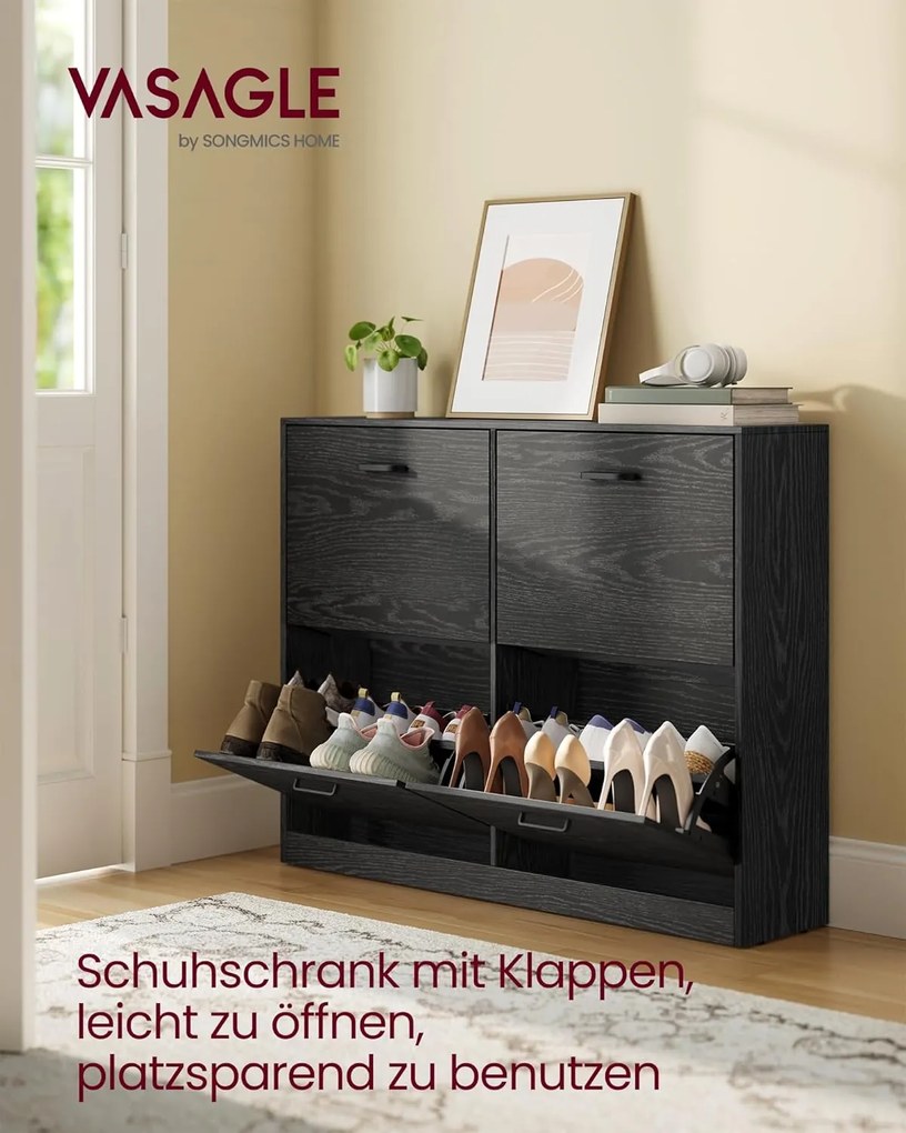 Cipősszekrény 4 lehajtható rekesszel 24 x 105,5 x 83 cm, fekete