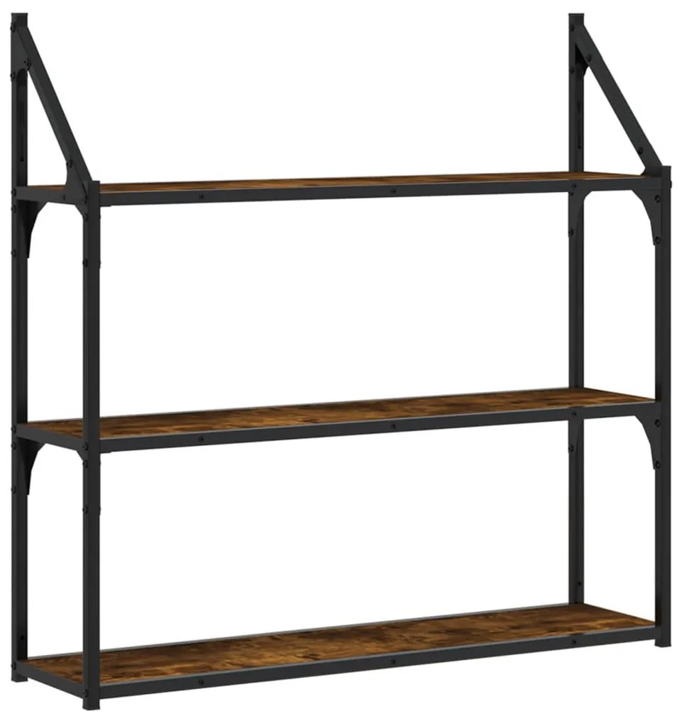 3 szintes füstös sonoma színű szerelt fa fali polc 80x21x78,5cm