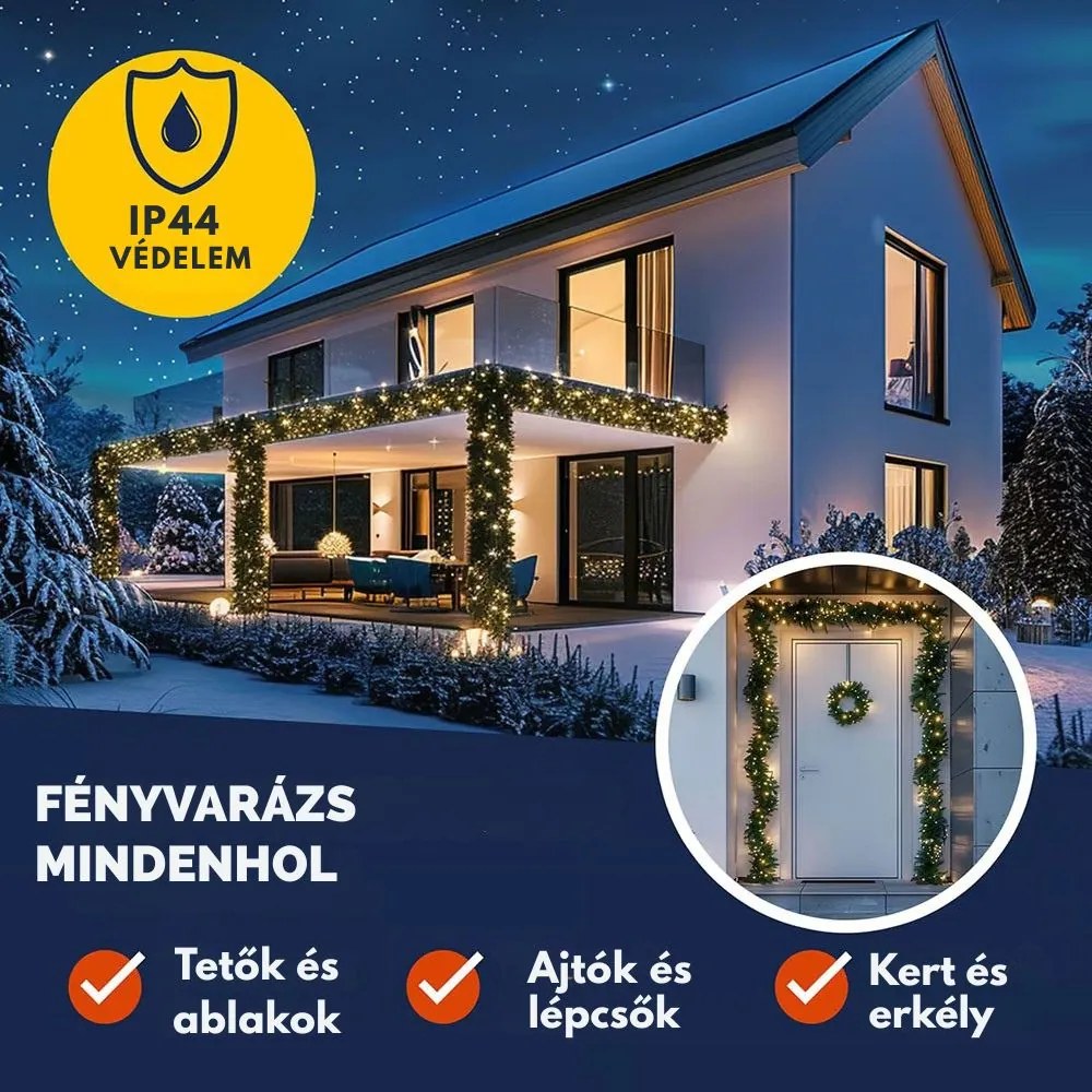 ANDREA karácsonyi girland világítással és távirányítóval, 5 m, zöld Casaria