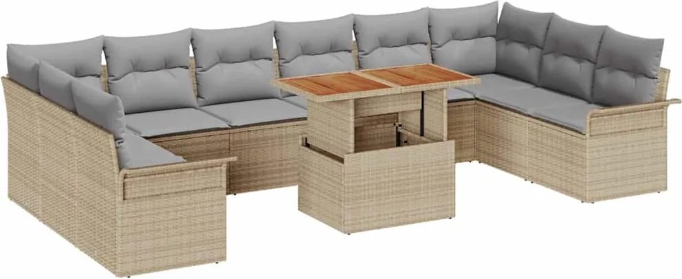 vidaXL Kerti Kanapé Szett 11 pcs Beige és Világosszürke polirattan