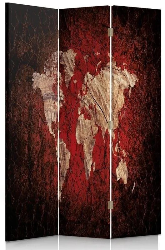 Gario Paraván Rusztikus világtérkép piros színben Méret: 145 x 170 cm, Kivitelezés: Forgó paraván 360°