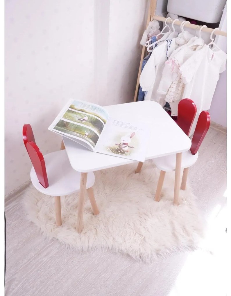 Gyerekasztal székekkel Bunny Two Chair Set - Red, White