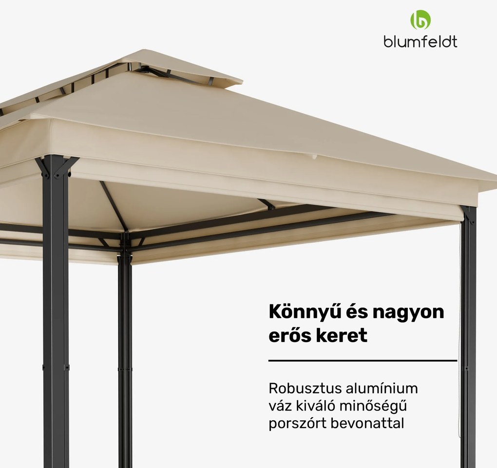 Grandezza Cortina kerti pavilon 3x4 m, időjárásálló, porfestett, oldalsó redőnyök