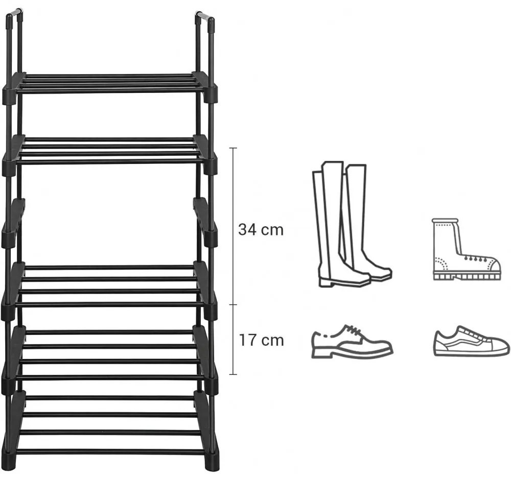 Cipőtartó polc szett, 6 szint, 45x30x106cm, fekete