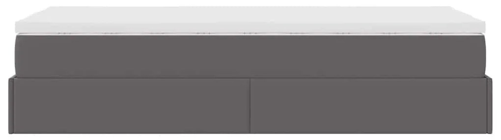 Ottomán ágykeret matraccal Szürke 100x200cm műbőrrel