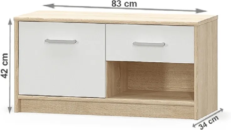 komód 1D1S, fehér/tölgy sonoma, TEYO