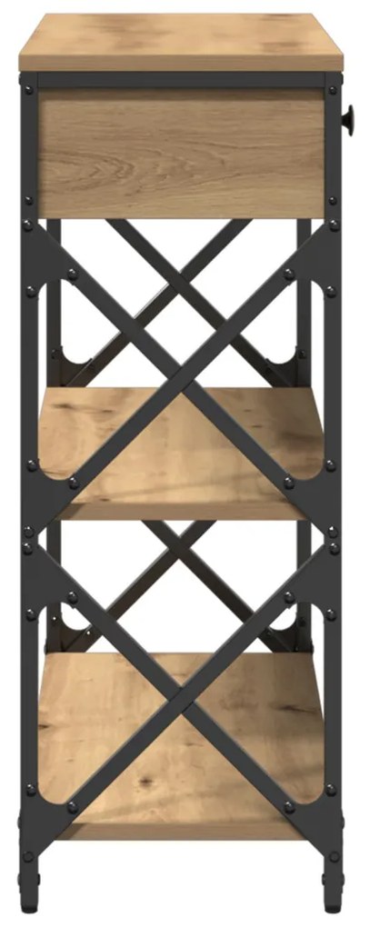 Konsole Asztal Kézműves Tölgy 75x28x75 cm Mérnöki Fa és Acél