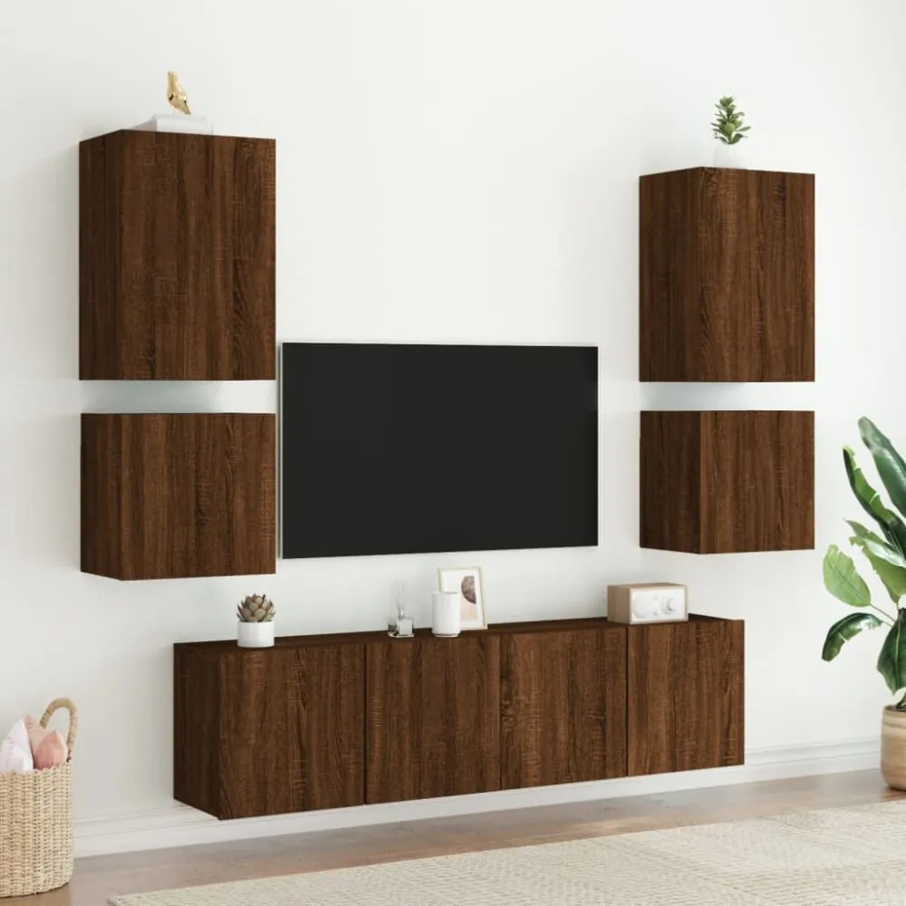 2 db barna tölgy szerelt fa fali TV-szekrény 40,5 x 30 x 40 cm