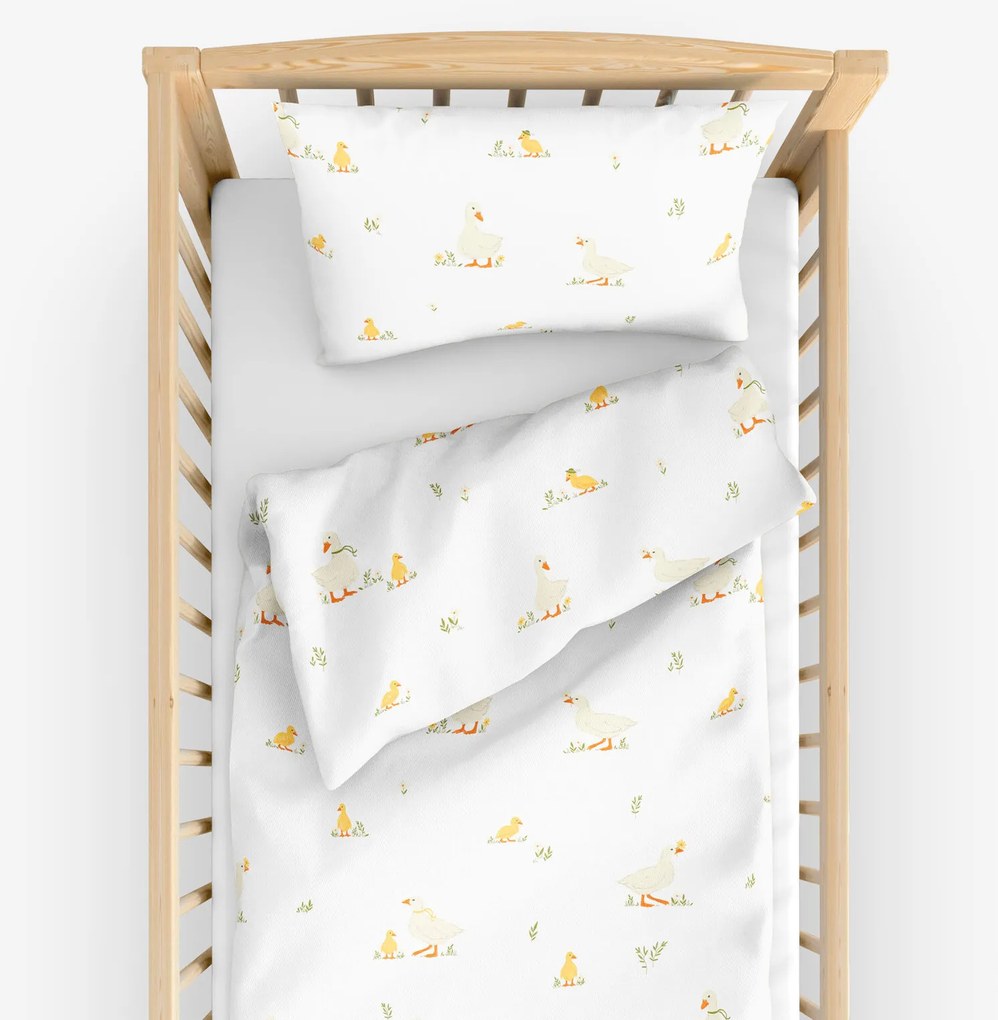 Goldea gyermek pamut ágyneműhuzat kiságyba - kacsák 110 x 125 és 35 x 55 cm