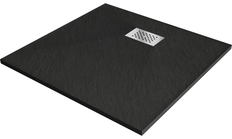 Mexen Hugo SMC négyzet alakú zuhanytálca 80 x 80 cm, fekete, inox takaró - 42708080-X