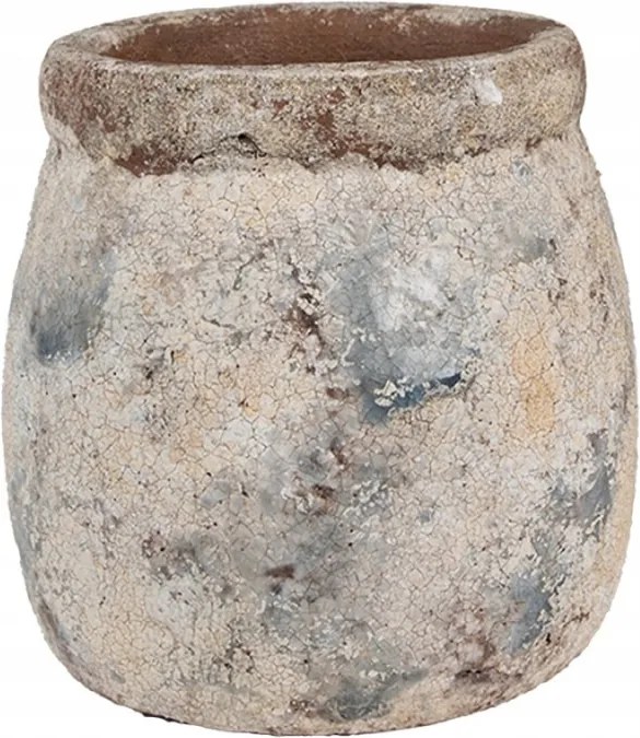 Bézs-kék kő virágtartó fedél, hordó alakú patinával