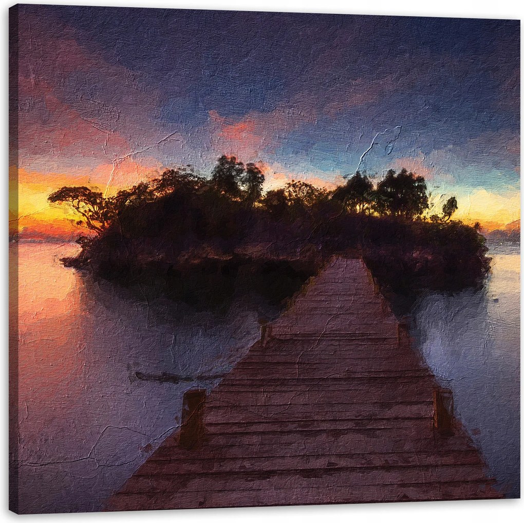 Vászonkép Fa híd Naplemente Víz 50X50 cm