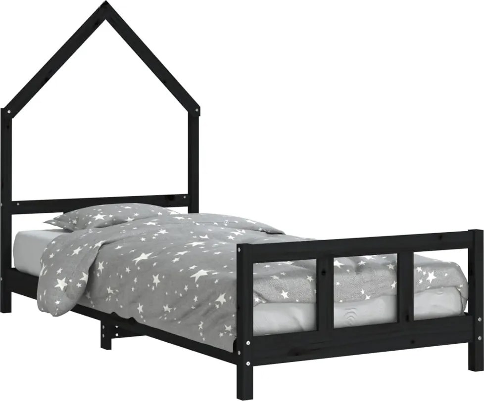 vidaXL fekete tömör fenyőfa gyerekágykeret 90 x 190 cm