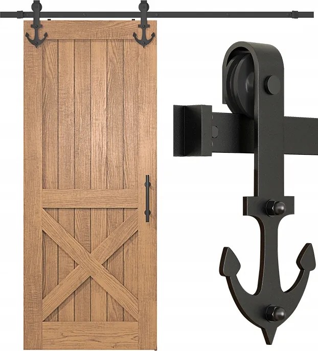 Tolóajtó rendszer Tömör Fém Vezetősínnel, 2m "Horgony" mintával