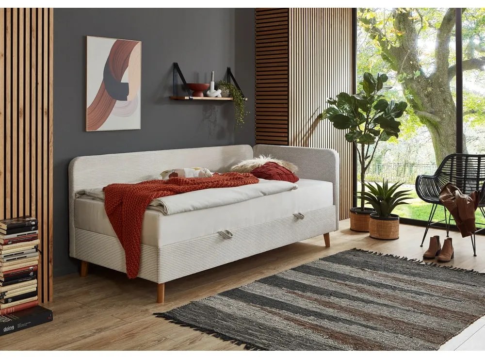 Bézs kárpitozott egyszemélyes ágy tárolóhellyel 90x200 cm Cabana – Meise Möbel