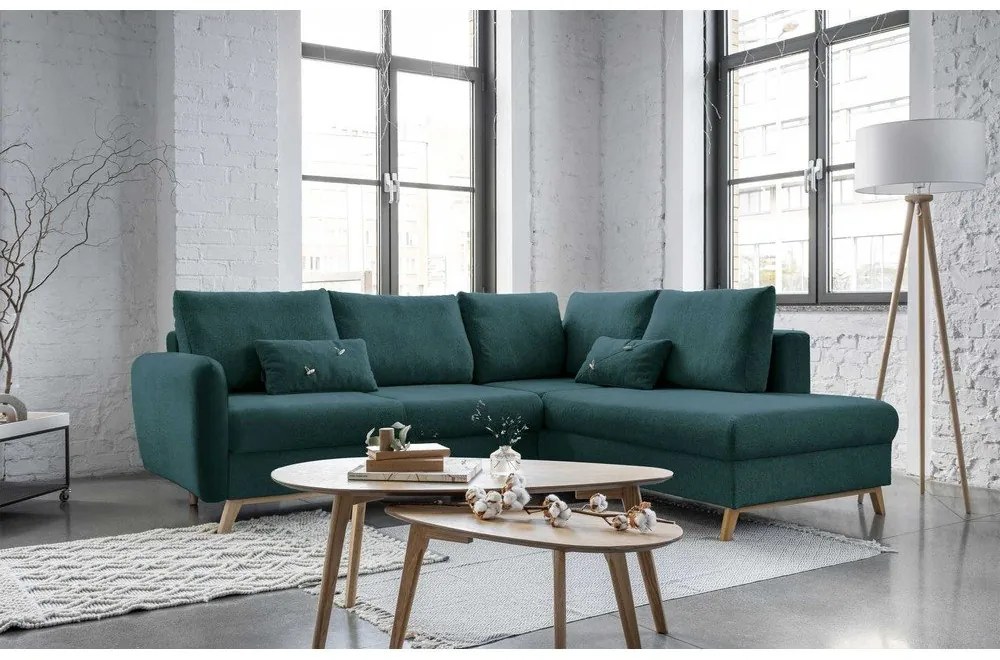 Scandic Lagom L türkiz kinyitható kanapé, jobb oldalas - Miuform