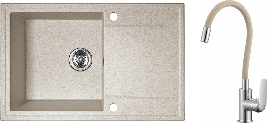 Gránit mosogató bézs csapteleppel és szifonnal 44x67 cm Hunter
