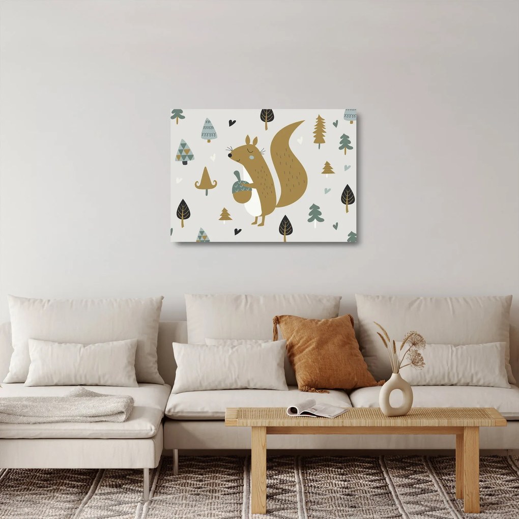 Üveg kép - Mókus dióval (70x50 cm)