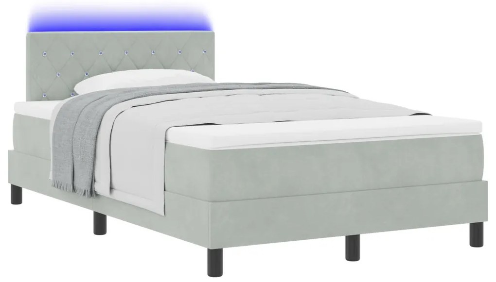 Box Spring Ágy Matraccal &amp; LED Szürke 120x190 cm Bársony