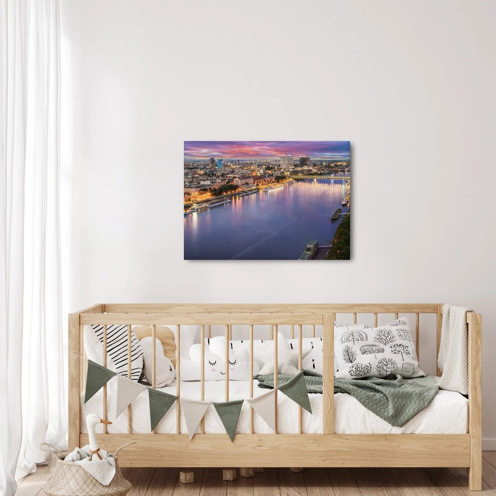 Pozsonyi éjszakai város képe folyóval (70x50 cm)
