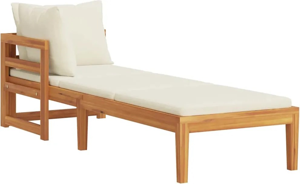 vidaXL krémfehér tömör akácfa napozóágy 1 kartámasszal