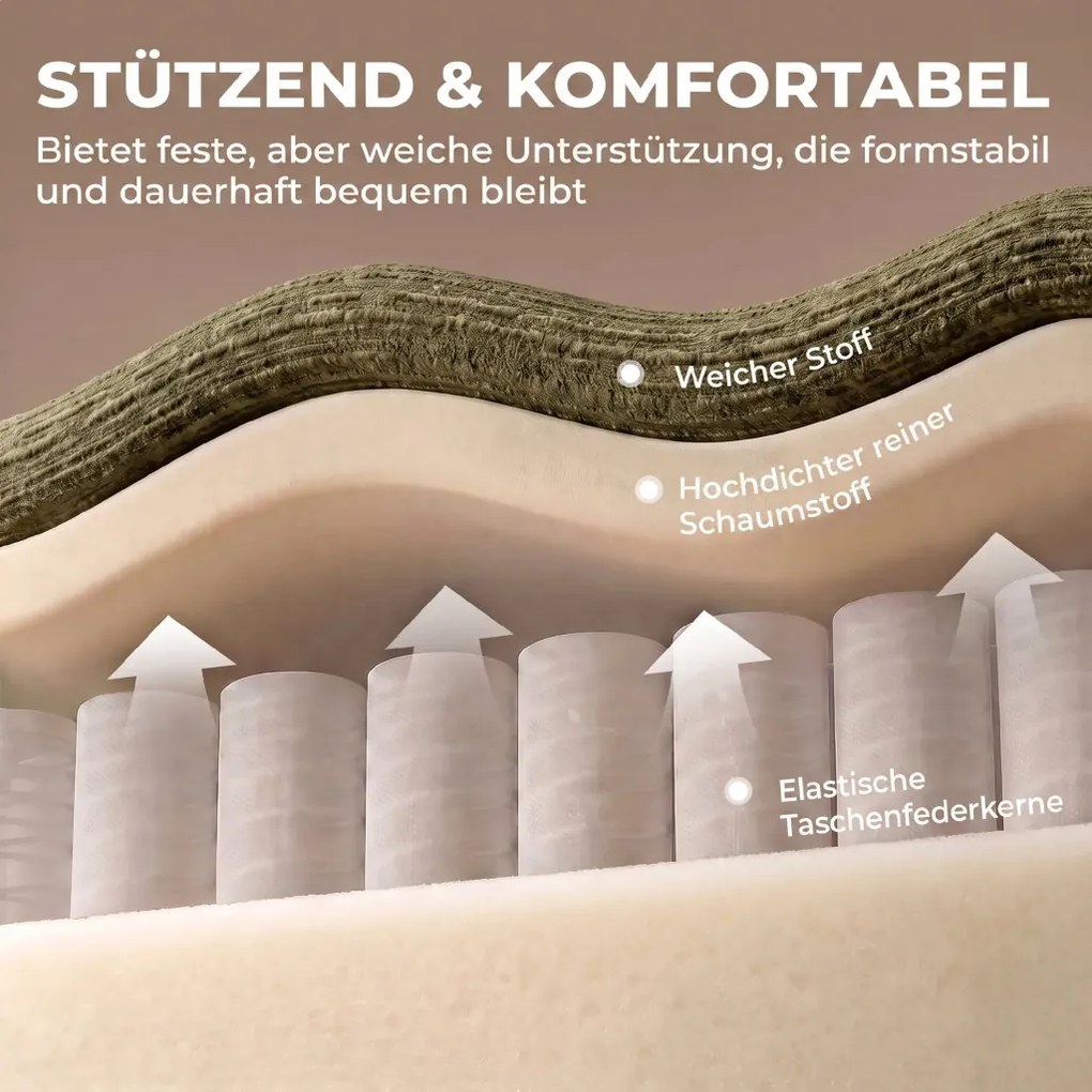 HOMCOM kanapé 3 személyes, lekerekített és keret nélküli, 244 x 95 x 70 cm, sötétzöld