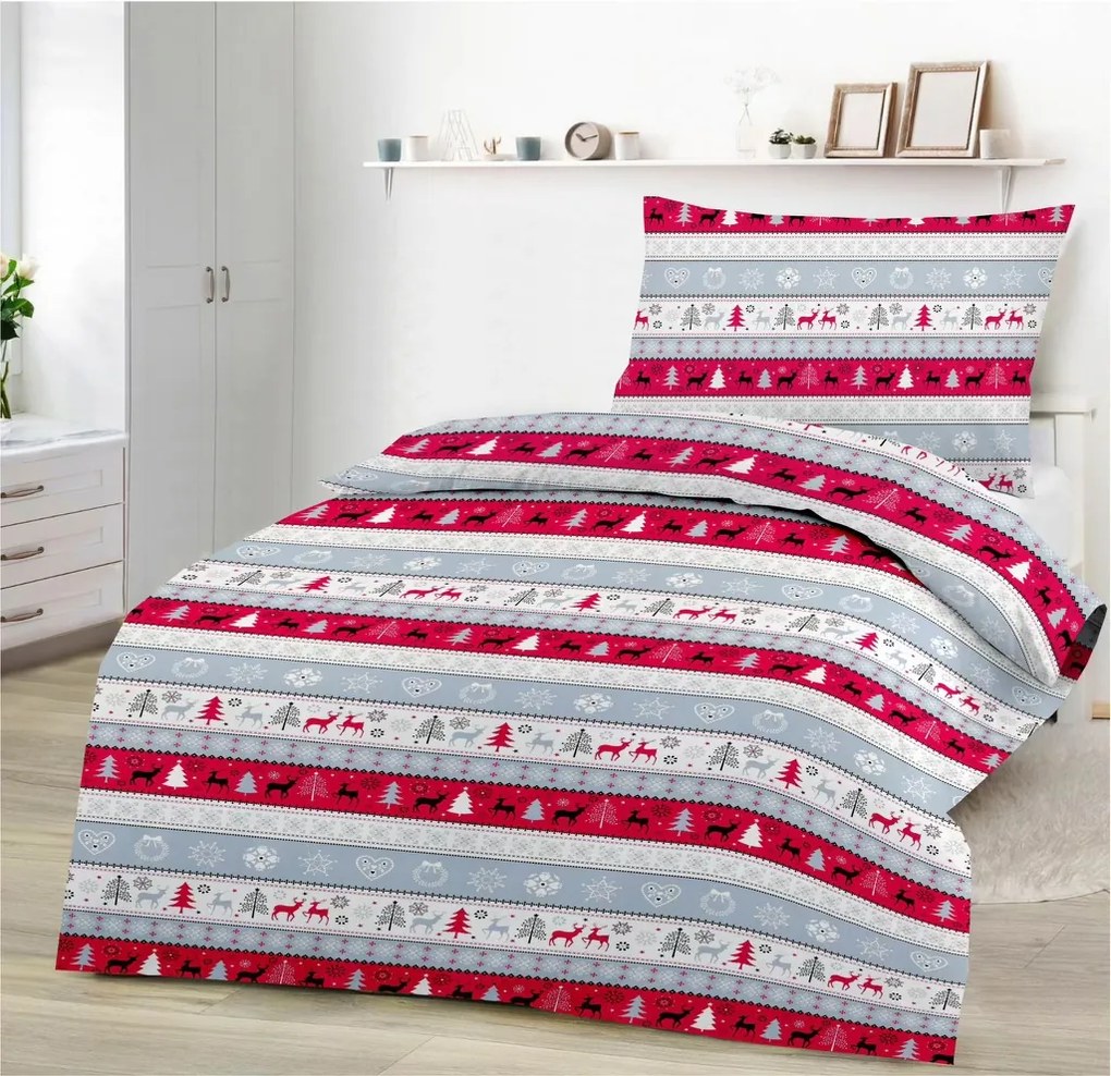 Pamut lepedők Karácsonyi hóember piros TiaHome - 1x Párna 90x70cm, 1x Paplan 140x200cm