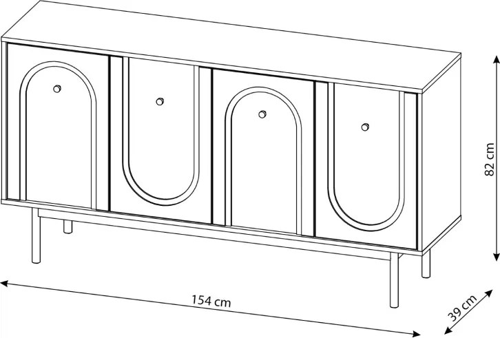 Komód 4 ajtós fekete színben arany fogantyúkkal – MAZOMA