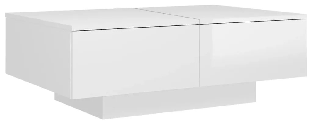 Magasfényű fehér szerelt fa dohányzóasztal 90 x 60 x 31 cm
