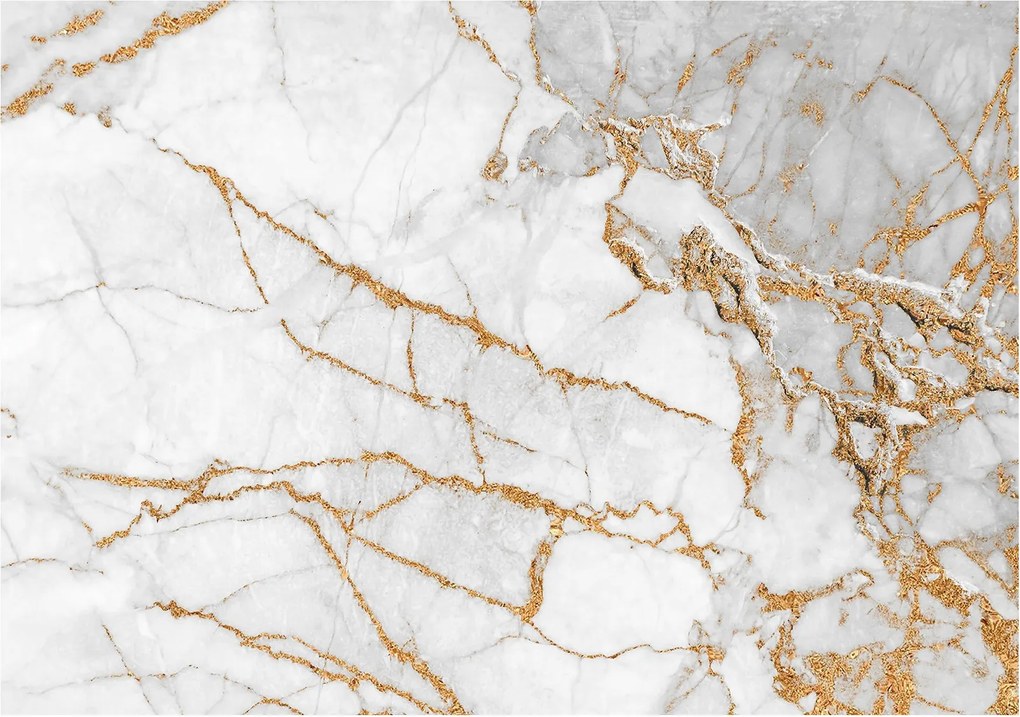 Flizelin fotótapéta Fehér márvány arany 200x140 Elegáns minta +ragasztó