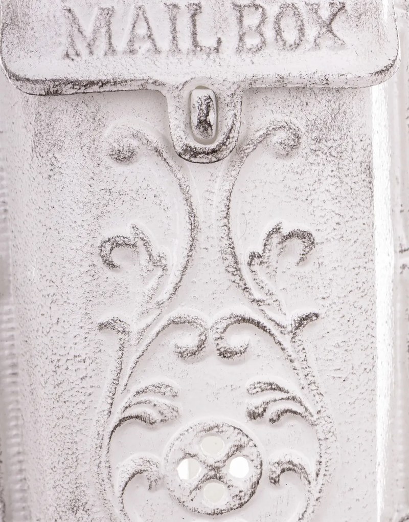 Vintage fehér öntöttvas felületre szerelhető postaláda Mail Box felirattal 35x19,5x8cm