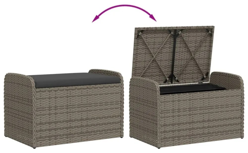 szürke polyrattan tárolópad párnával 80 x 51 x 52 cm
